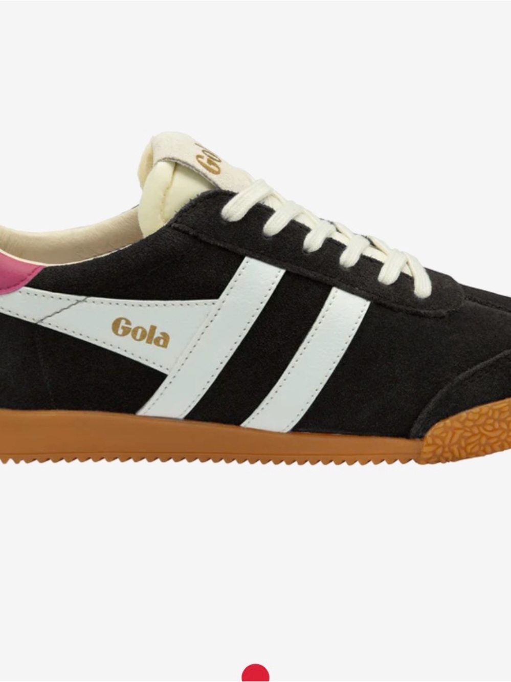 Gola Black Suede Sneakers with White Stripes and Pink Heel Tab